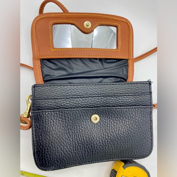 Vintage Small Navy Blue Leather With Brown Trim Purse Crossbody Purse Gold - Picture 7 of 8